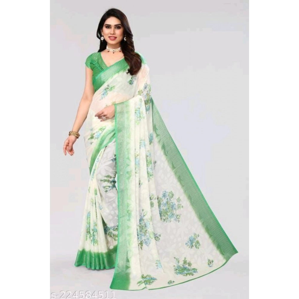 Clasymist Women's Viscose Rayon Printed Saree With Unstitched Blouse (Green)