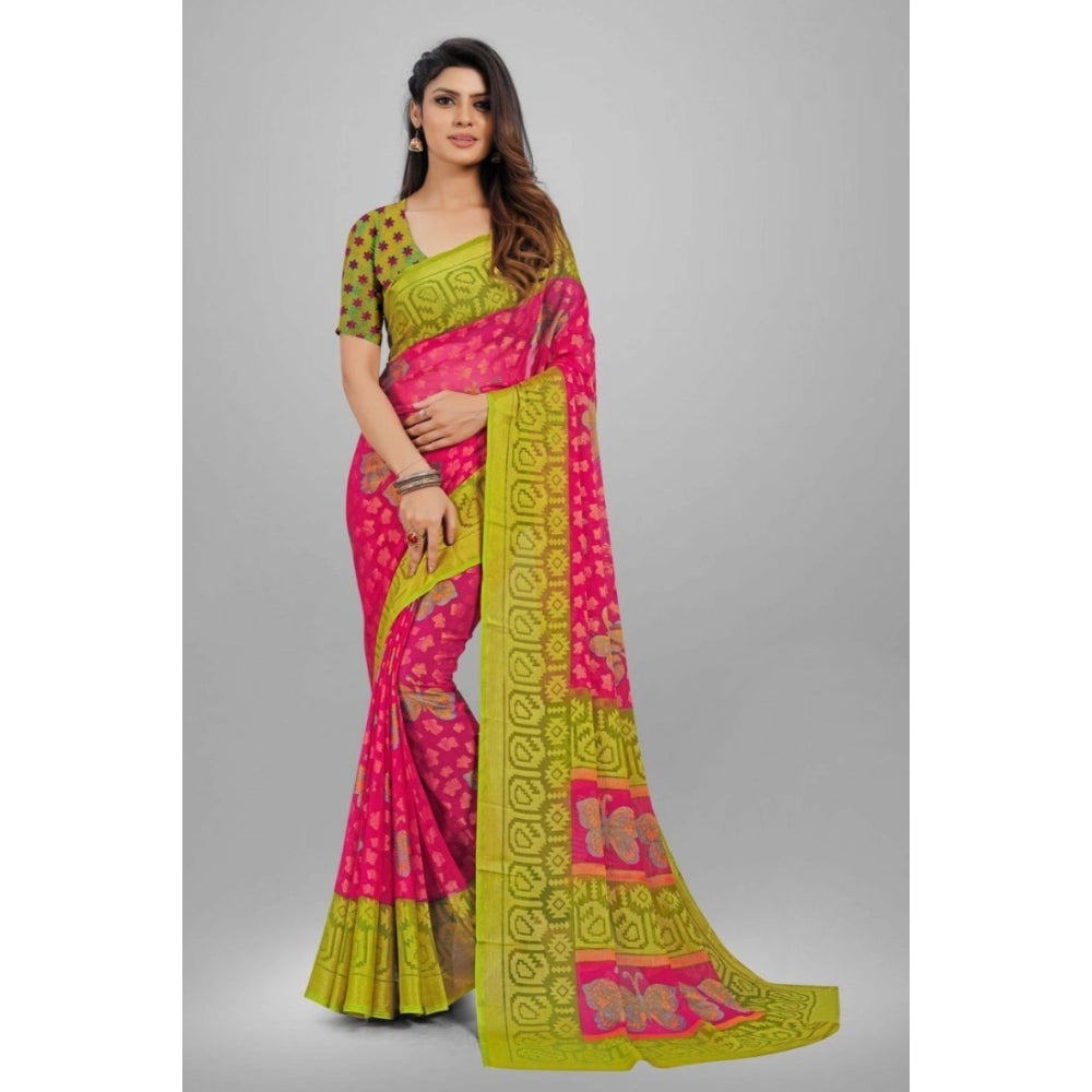 Clasymist Women's Viscose Rayon Printed Saree With Unstitched Blouse (Pink)