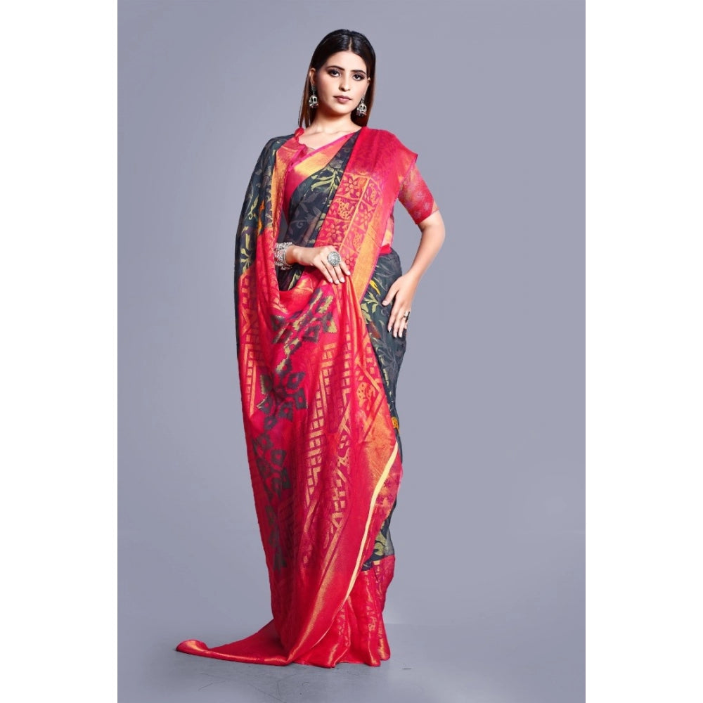 Clasymist Women's Viscose Rayon Printed Saree With Unstitched Blouse (Grey)