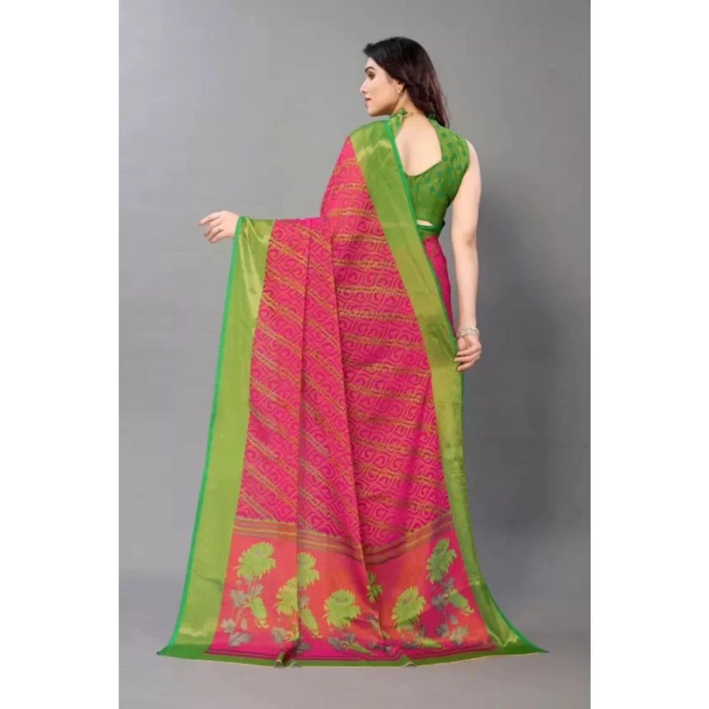 Clasymist Women's Viscose Rayon Printed Saree With Unstitched Blouse (Pink)