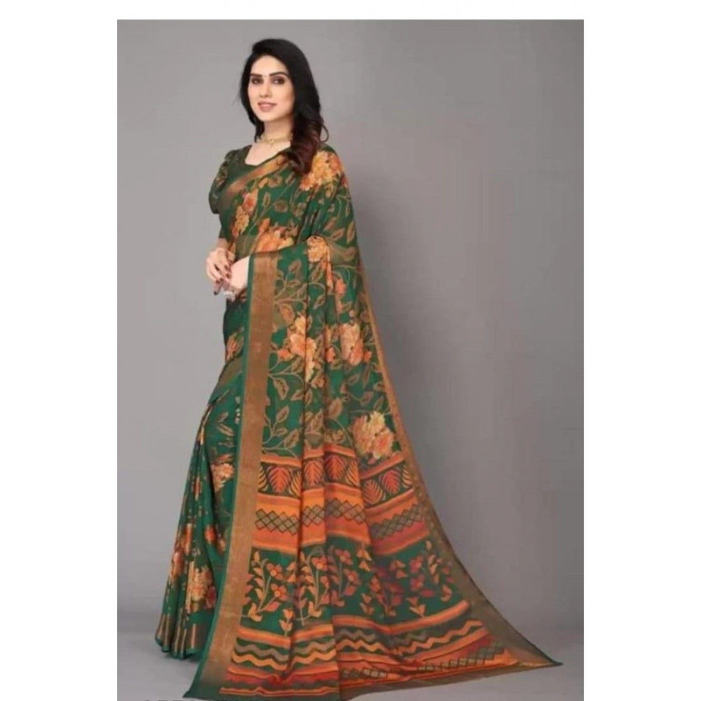 Clasymist Women's Viscose Rayon Printed Saree With Unstitched Blouse (Green)