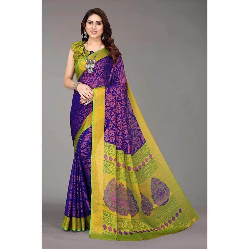 Clasymist Women's Viscose Rayon Printed Saree With Unstitched Blouse (Blue)