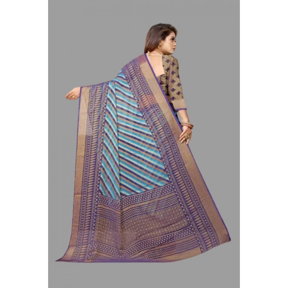 Clasymist Women's Viscose Rayon Printed Saree With Unstitched Blouse (Navy Blue)