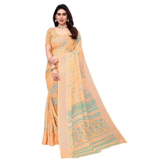 Clasymist Women's Viscose Rayon Printed Saree With Unstitched Blouse (Orange)