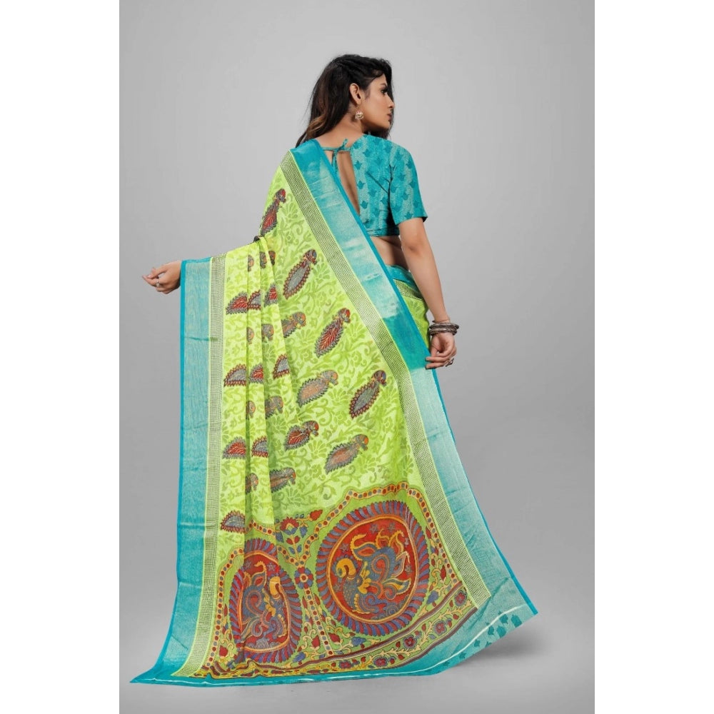 Clasymist Women's Viscose Rayon Printed Saree With Unstitched Blouse (Mehendi)