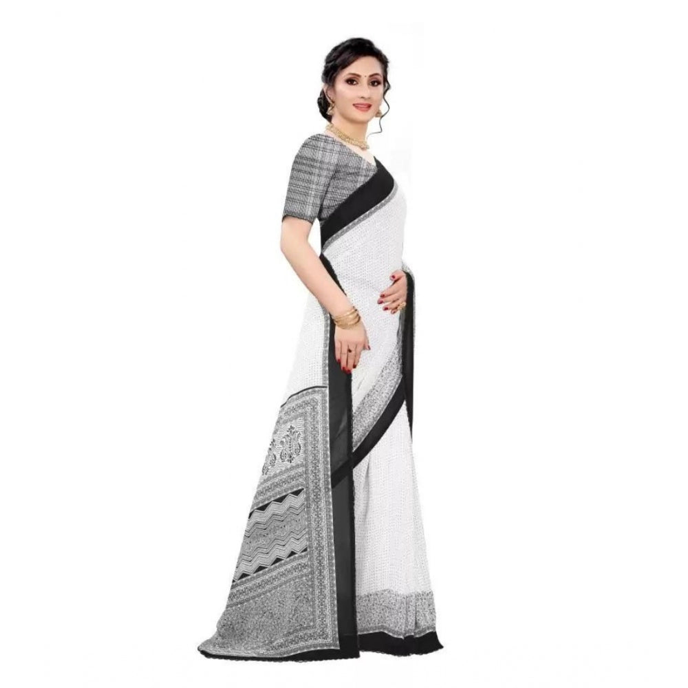 Clasymist Women's Georgette Printed Saree With Unstitched Blouse (Black)