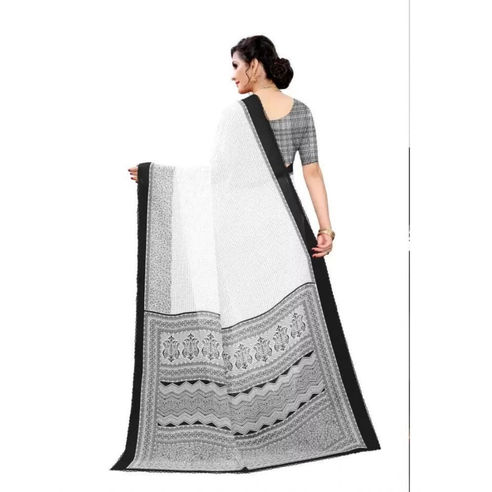 Clasymist Women's Georgette Printed Saree With Unstitched Blouse (Black)