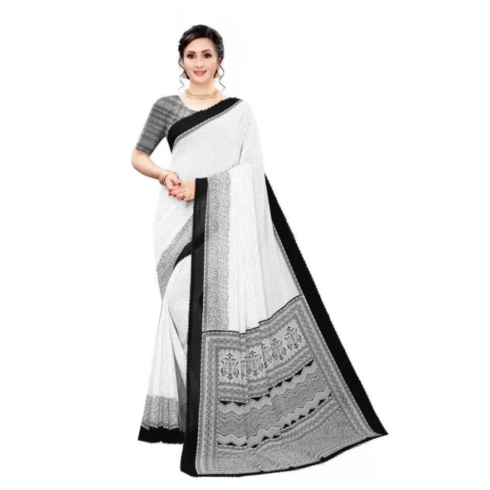 Clasymist Women's Georgette Printed Saree With Unstitched Blouse (Black)