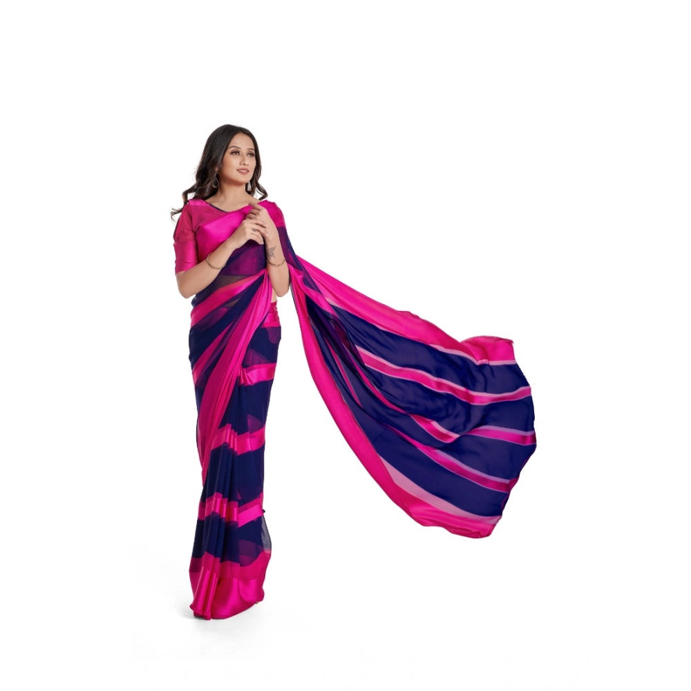 Clasymist Women's Satin Patta Printed Saree With Unstitched Blouse (Pink)