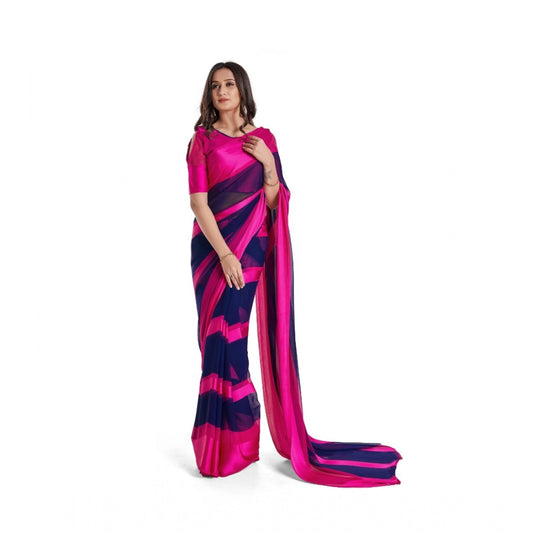 Clasymist Women's Satin Patta Printed Saree With Unstitched Blouse (Pink)