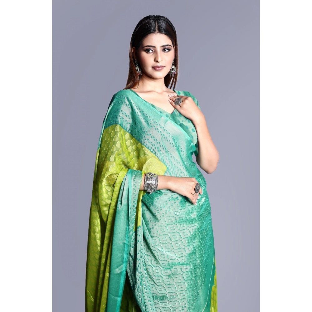 Clasymist Women's Viscose Rayon Printed Saree With Unstitched Blouse (Green)