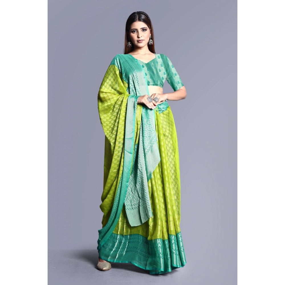 Clasymist Women's Viscose Rayon Printed Saree With Unstitched Blouse (Green)