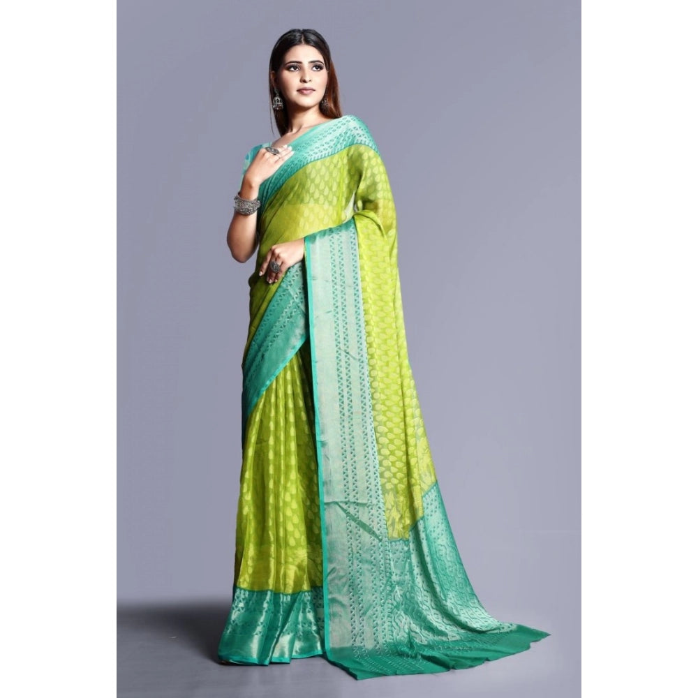 Clasymist Women's Viscose Rayon Printed Saree With Unstitched Blouse (Green)