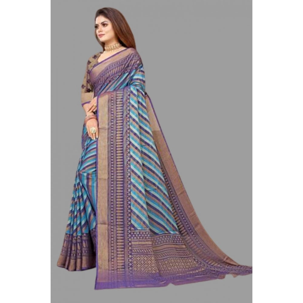 Clasymist Women's Viscose Rayon Printed Saree With Unstitched Blouse (Navy Blue)