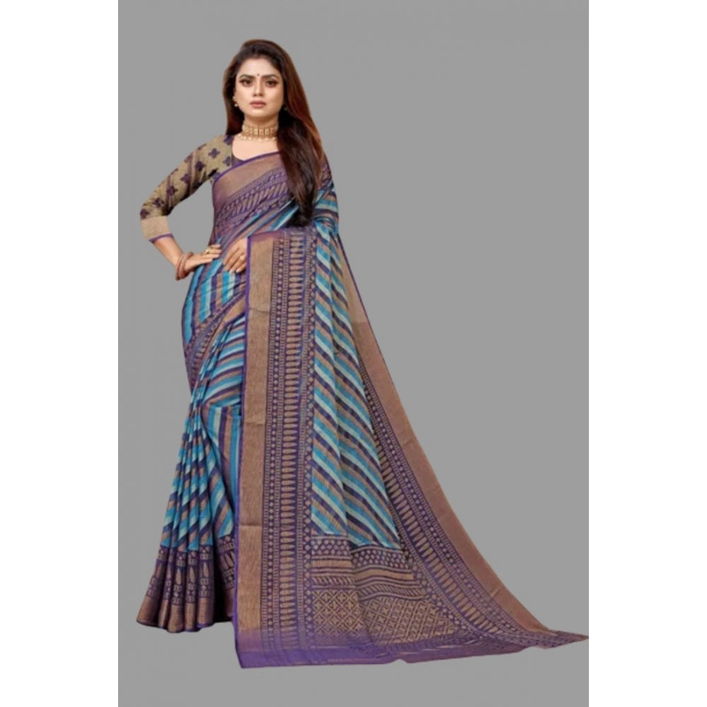 Clasymist Women's Viscose Rayon Printed Saree With Unstitched Blouse (Navy Blue)