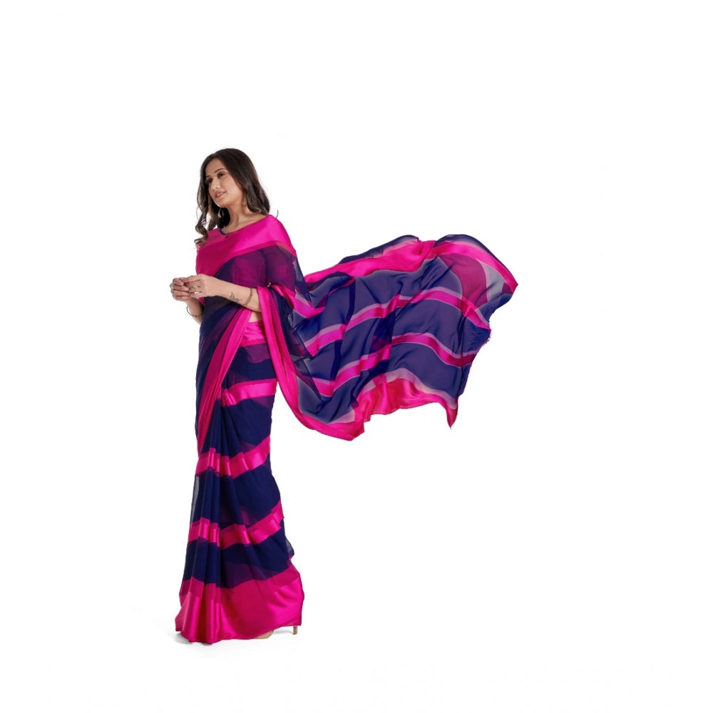 Clasymist Women's Satin Patta Printed Saree With Unstitched Blouse (Pink)