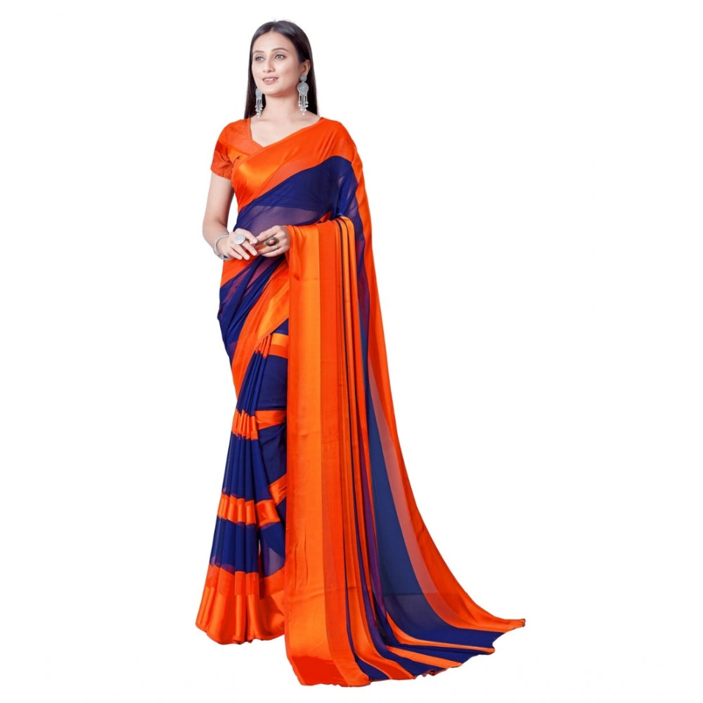 Clasymist Women's Satin Patta Printed Saree With Unstitched Blouse (Orange)