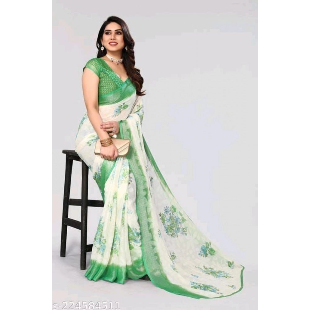 Clasymist Women's Viscose Rayon Printed Saree With Unstitched Blouse (Green)