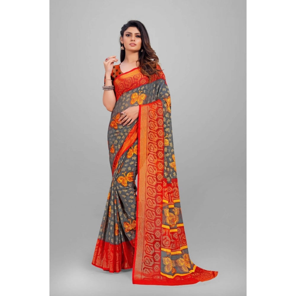 Clasymist Women's Viscose Rayon Printed Saree With Unstitched Blouse (Grey)