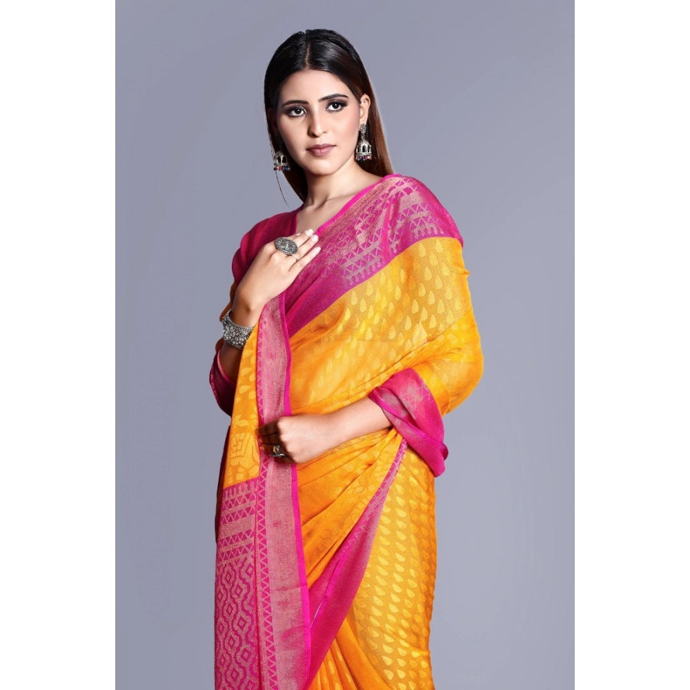 Clasymist Women's Viscose Rayon Printed Saree With Unstitched Blouse (Yellow)