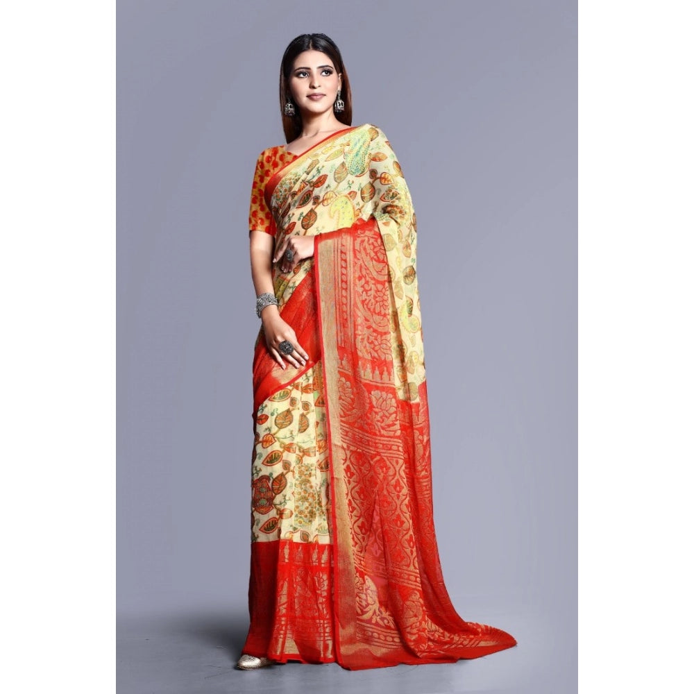 Clasymist Women's Viscose Rayon Printed Saree With Unstitched Blouse (Red)