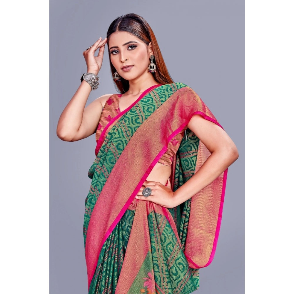 Clasymist Women's Viscose Rayon Printed Saree With Unstitched Blouse (Rama)