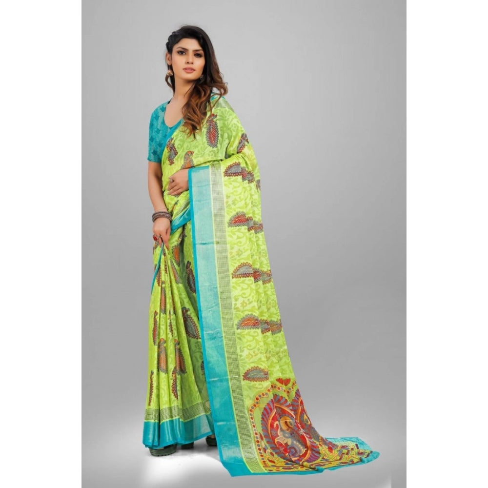 Clasymist Women's Viscose Rayon Printed Saree With Unstitched Blouse (Mehendi)