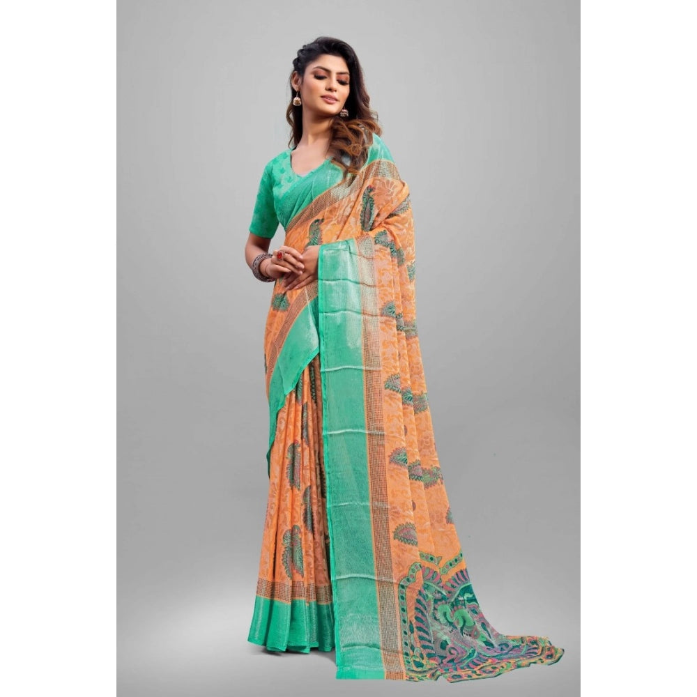 Clasymist Women's Viscose Rayon Printed Saree With Unstitched Blouse (Orange)