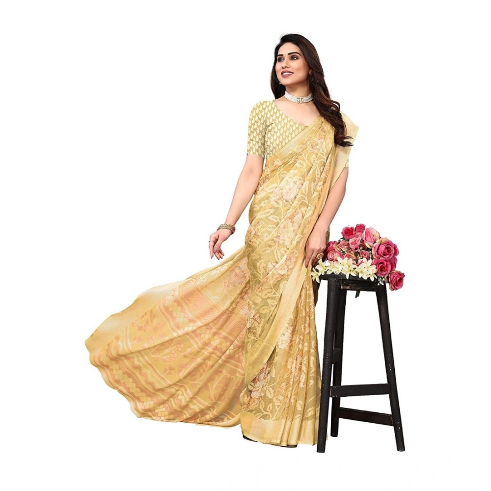 Clasymist Women's Viscose Rayon Printed Saree With Unstitched Blouse (Yellow)