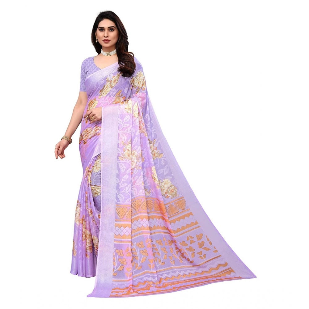 Clasymist Women's Viscose Rayon Printed Saree With Unstitched Blouse (Purple)