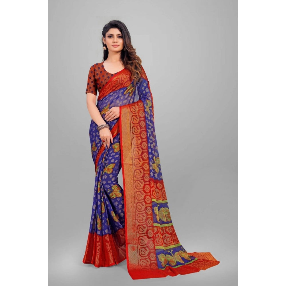 Clasymist Women's Viscose Rayon Printed Saree With Unstitched Blouse (Blue)