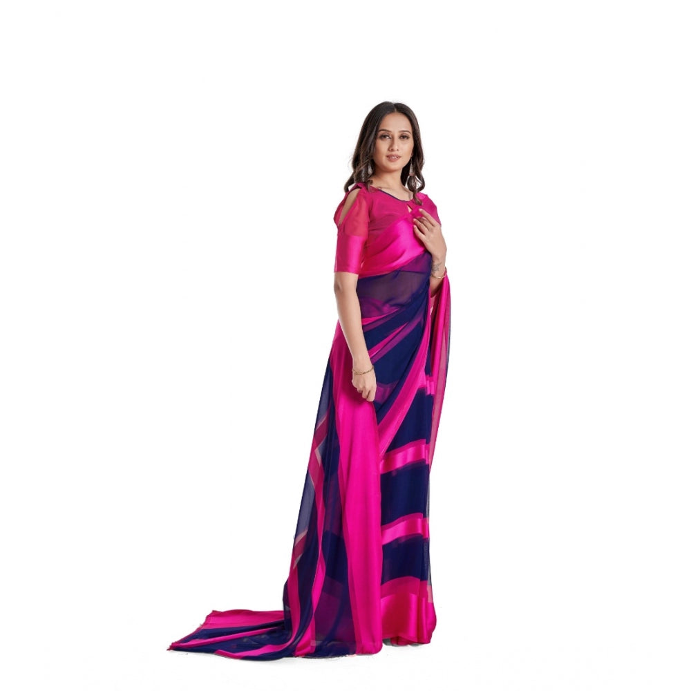 Clasymist Women's Satin Patta Printed Saree With Unstitched Blouse (Pink)