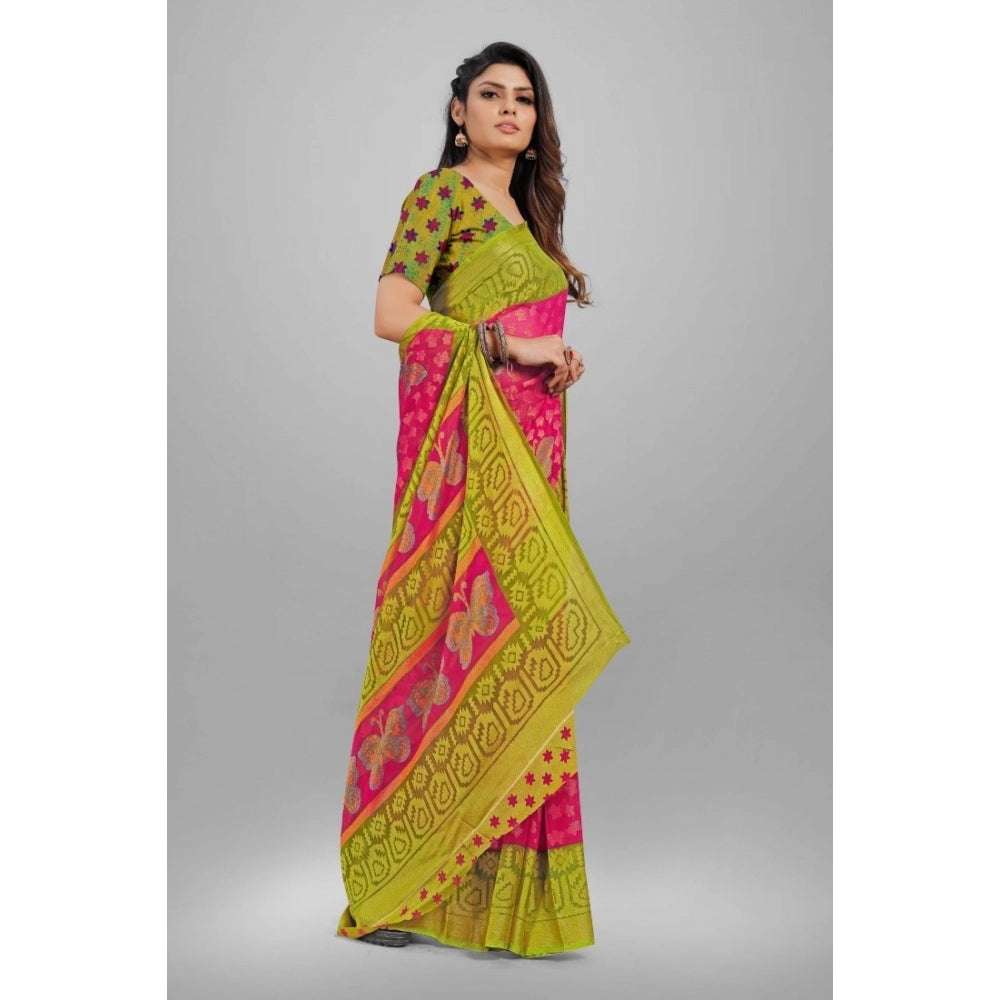 Clasymist Women's Viscose Rayon Printed Saree With Unstitched Blouse (Pink)