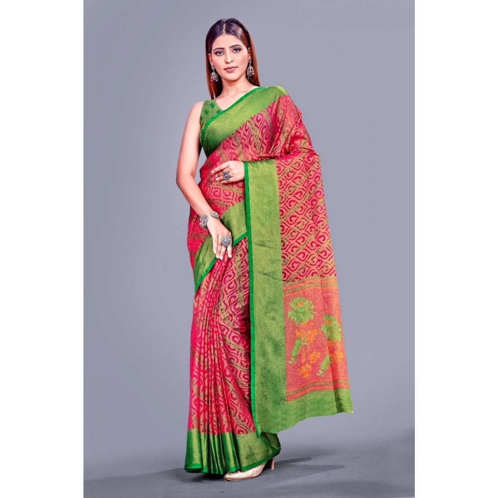 Clasymist Women's Viscose Rayon Printed Saree With Unstitched Blouse (Pink)