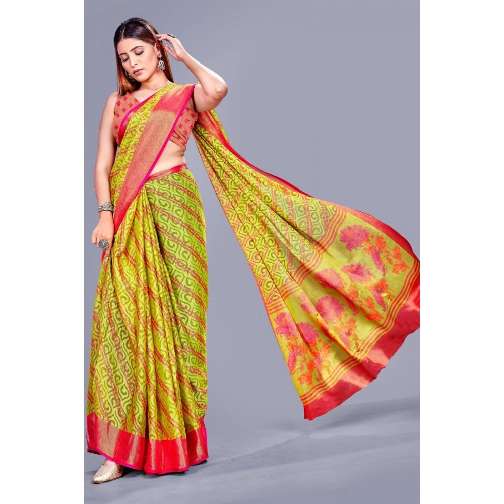 Clasymist Women's Viscose Rayon Printed Saree With Unstitched Blouse (Green)