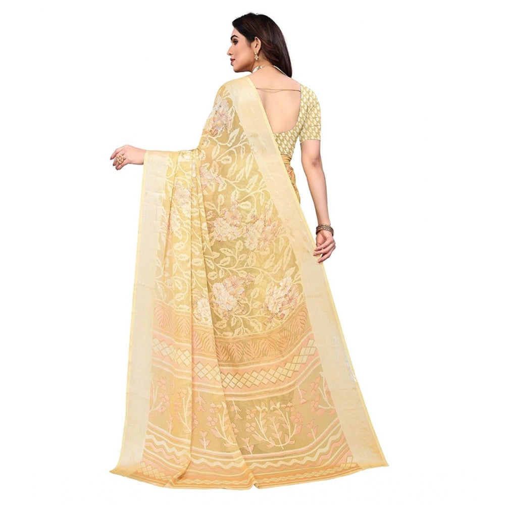 Clasymist Women's Viscose Rayon Printed Saree With Unstitched Blouse (Yellow)