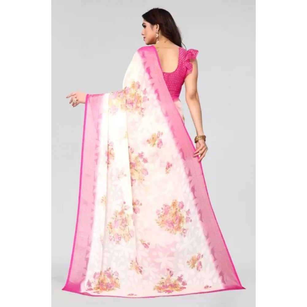 Clasymist Women's Viscose Rayon Printed Saree With Unstitched Blouse (Pink)