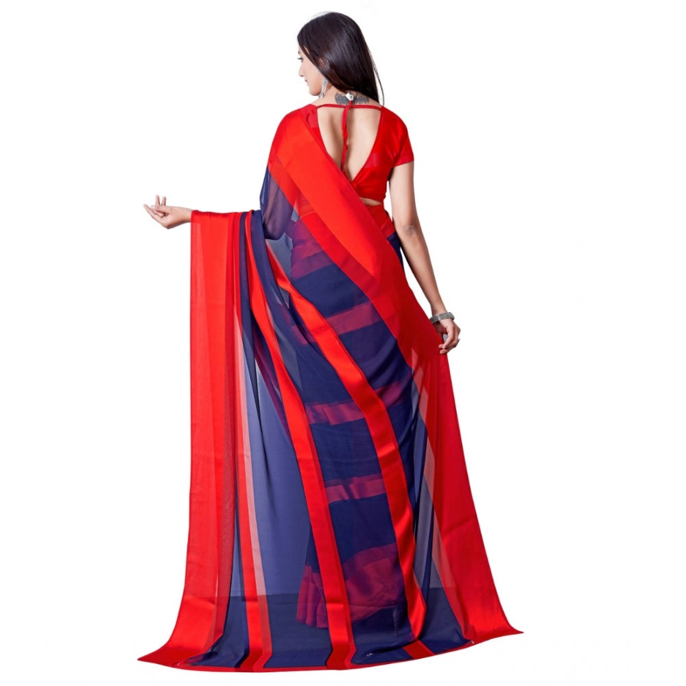 Clasymist Women's Satin Patta Printed Saree With Unstitched Blouse (Red)