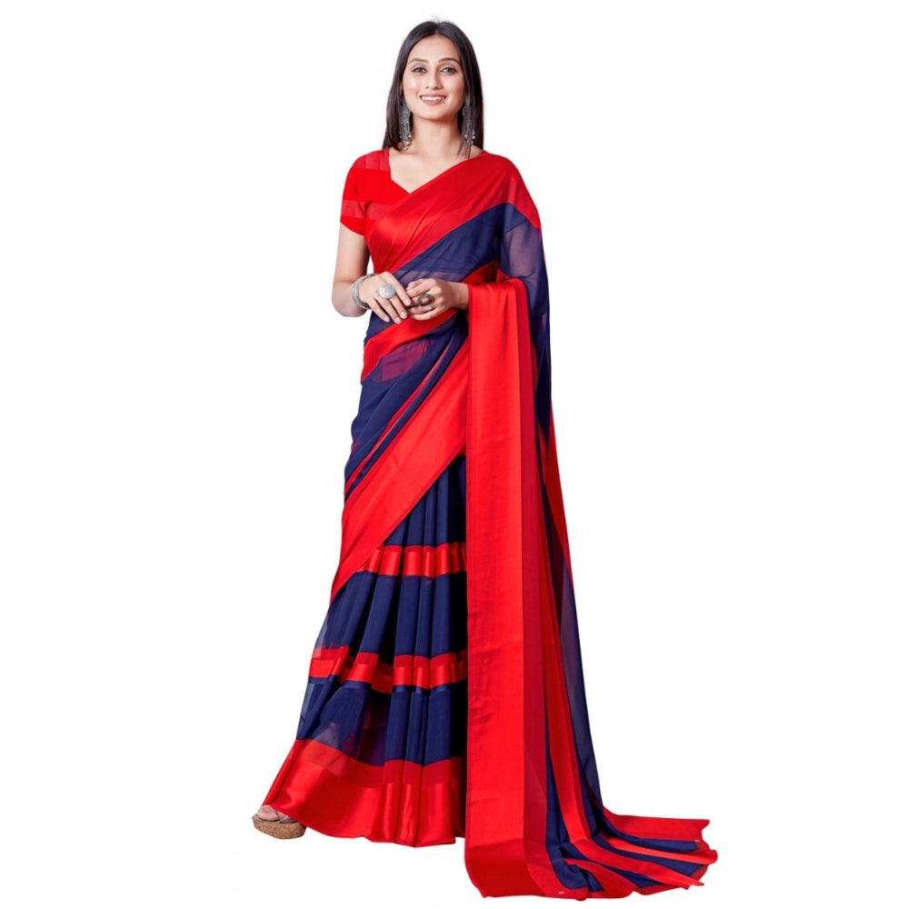 Clasymist Women's Satin Patta Printed Saree With Unstitched Blouse (Red)