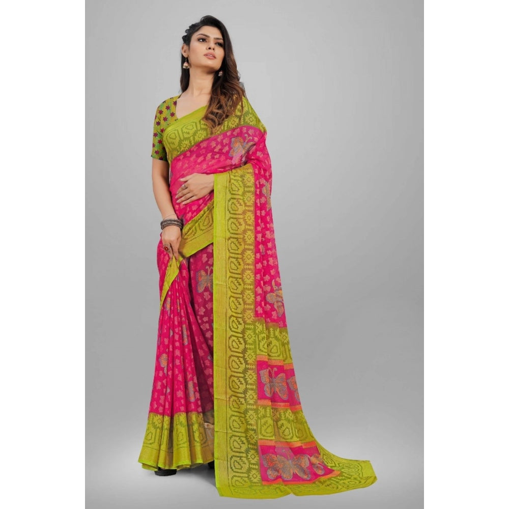 Clasymist Women's Viscose Rayon Printed Saree With Unstitched Blouse (Pink)