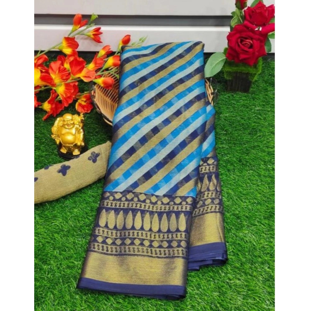 Clasymist Women's Viscose Rayon Printed Saree With Unstitched Blouse (Blue)