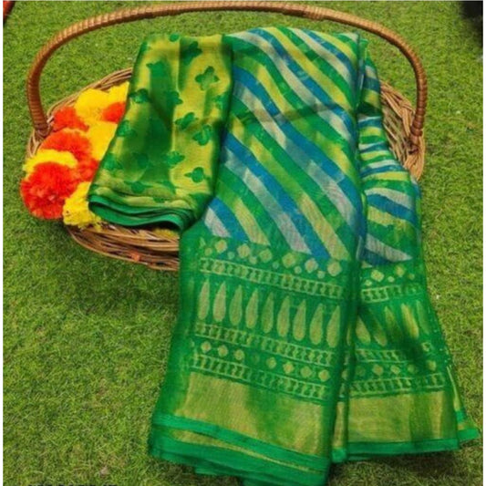 Clasymist Women's Viscose Rayon Printed Saree With Unstitched Blouse (Green)