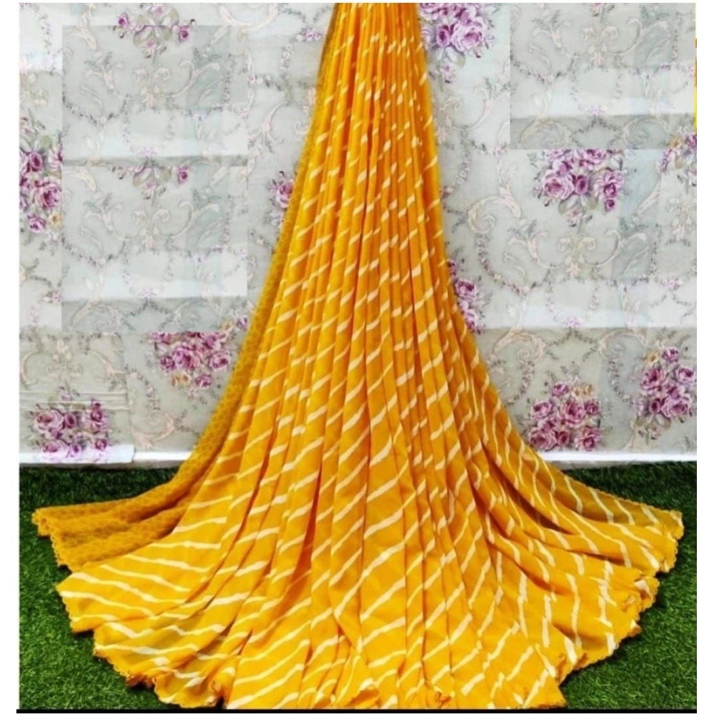 Clasymist Women's Georgette Printed Saree With Unstitched Blouse (Yellow)