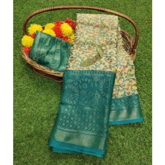 Clasymist Women's Viscose Rayon Printed Saree With Unstitched Blouse (Skyblue)