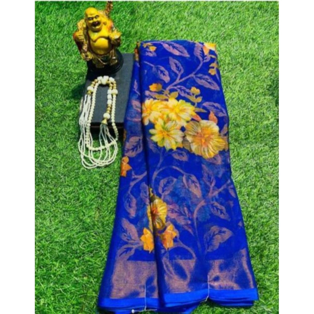 Clasymist Women's Viscose Rayon Printed Saree With Unstitched Blouse (Royal Blue)