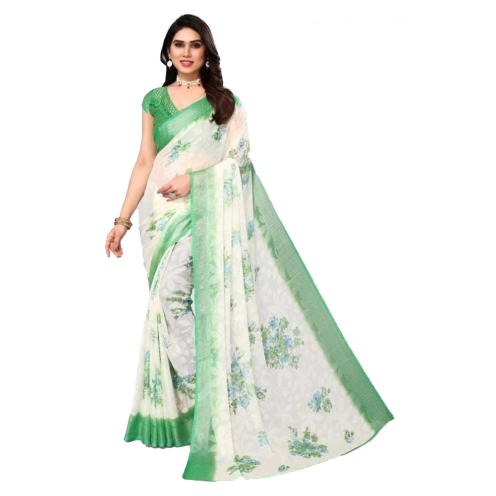 Clasymist Women's Viscose Rayon Printed Saree With Unstitched Blouse (Green)