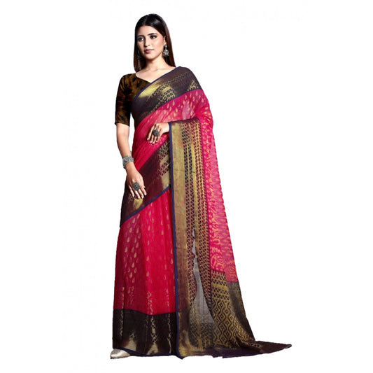 Clasymist Women's Viscose Rayon Printed Saree With Unstitched Blouse (Pink)