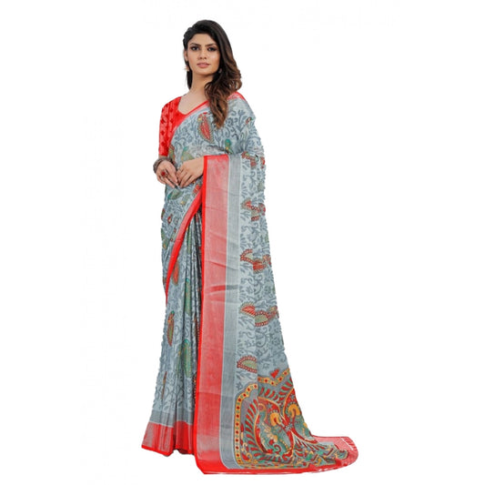 Clasymist Women's Viscose Rayon Printed Saree With Unstitched Blouse (Grey)