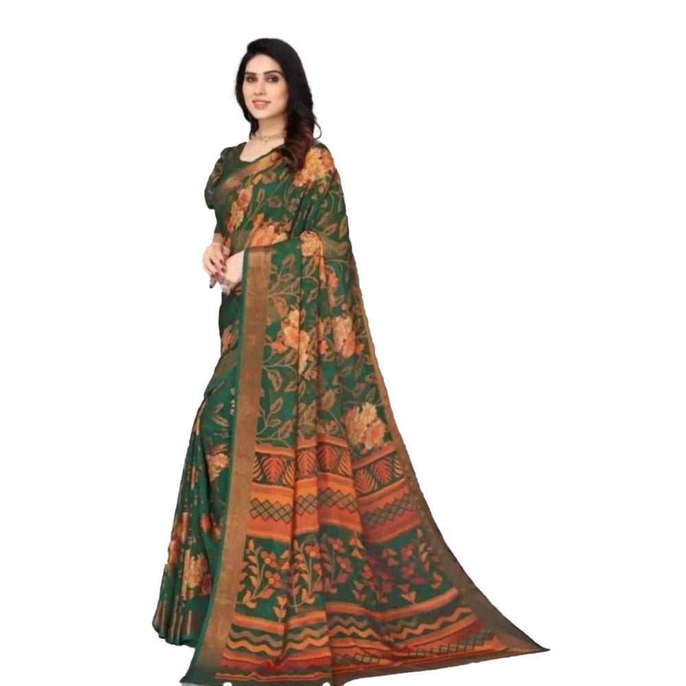 Clasymist Women's Viscose Rayon Printed Saree With Unstitched Blouse (Green)