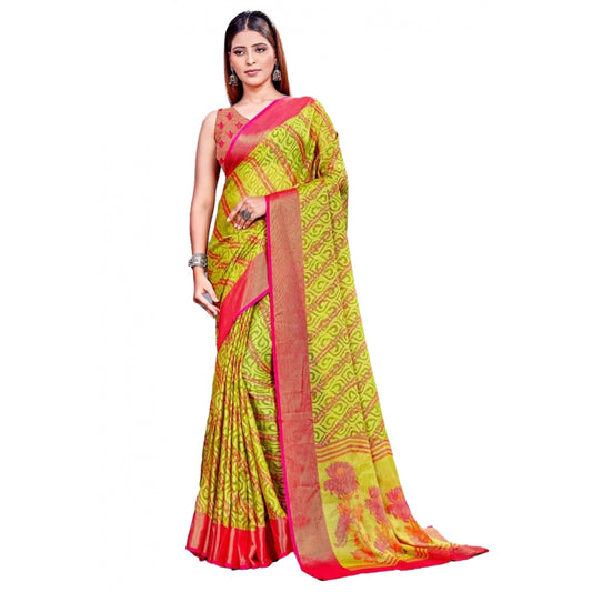 Clasymist Women's Viscose Rayon Printed Saree With Unstitched Blouse (Green)